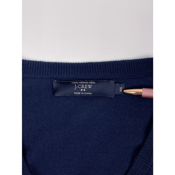 J.Crew 100% Merino Wool V-Neck Sweater Navy Blue Size XXL - Picture 7 of 7